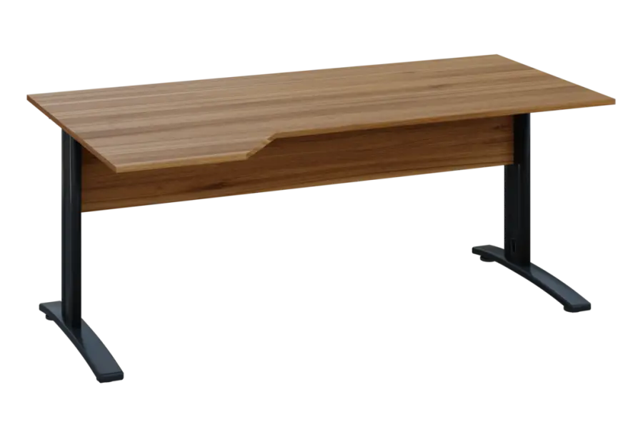 EZK 28 - 184 stůl kancelářský, rohový, levý, kovová podnož černá, deska 25 mm, široký 1800 mm, ořech světlý